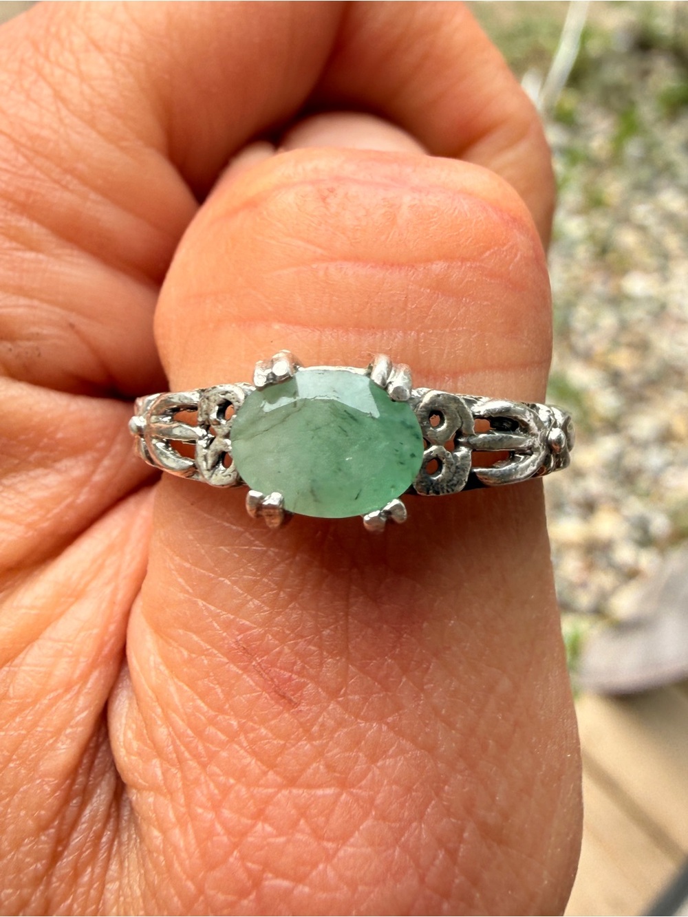 Sterling Silver Natural Colombian Emerald Oval Celtic Ring Sz9 - Picture 11 of 12